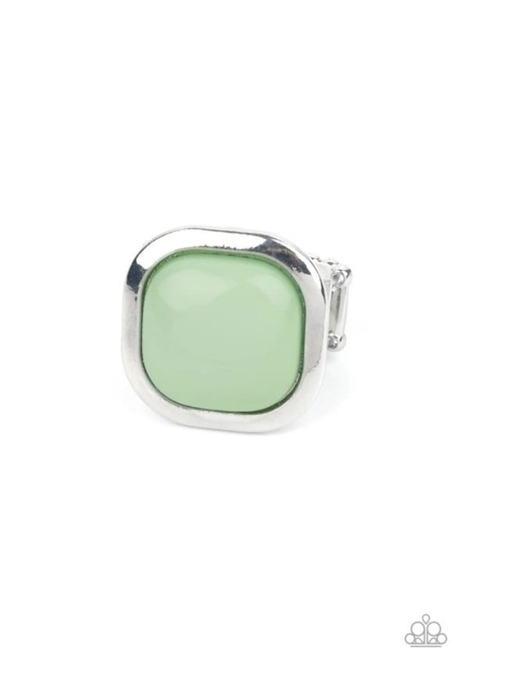 Green Ring Pop-ularity Contest paparazzi Mint Square Silver-Tone Clip-On Ring